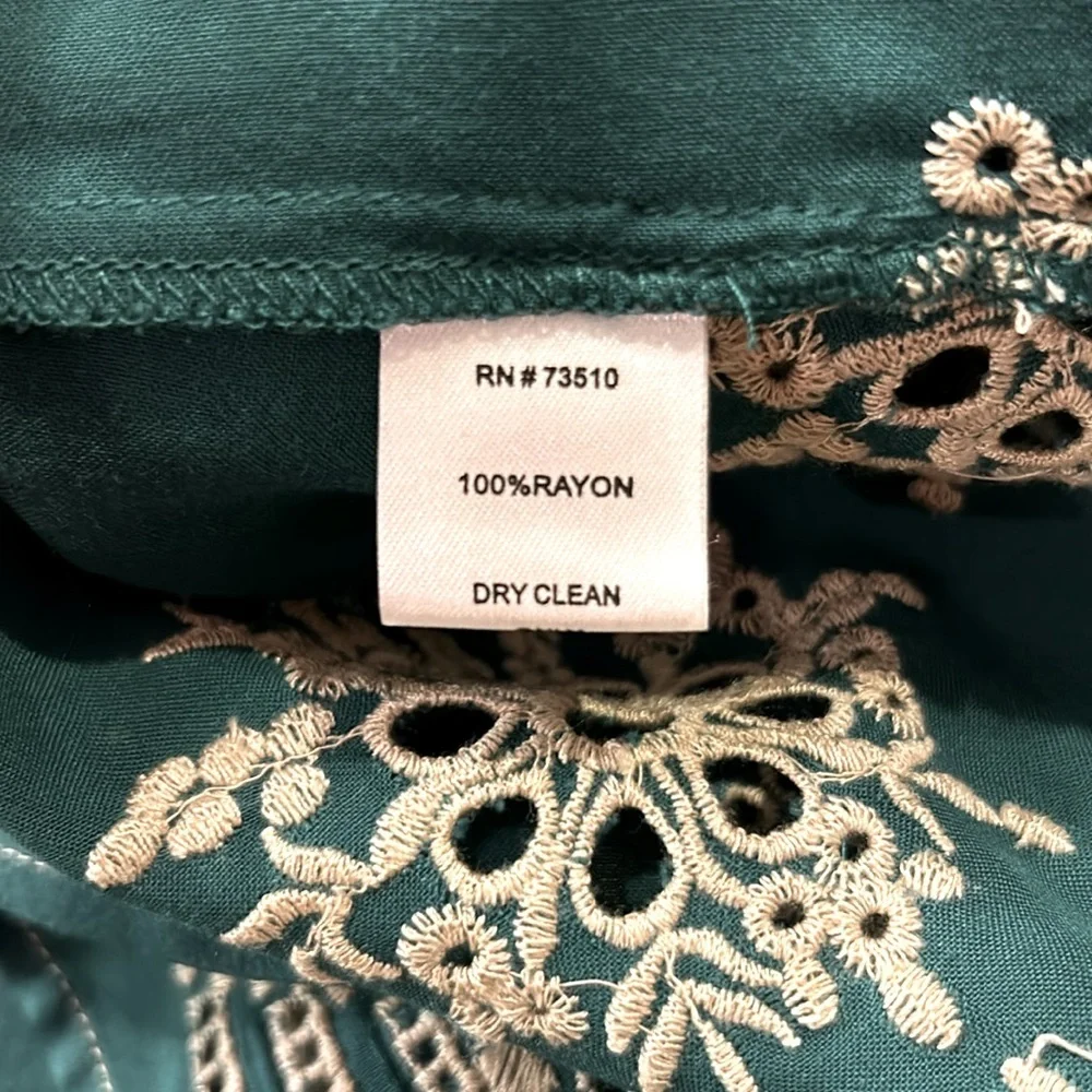 Ivy Jane Boho Embroidered Eyelet Detail 3/4 Sleeve Dress Emerald Green Size XS - Picture 7 of 8